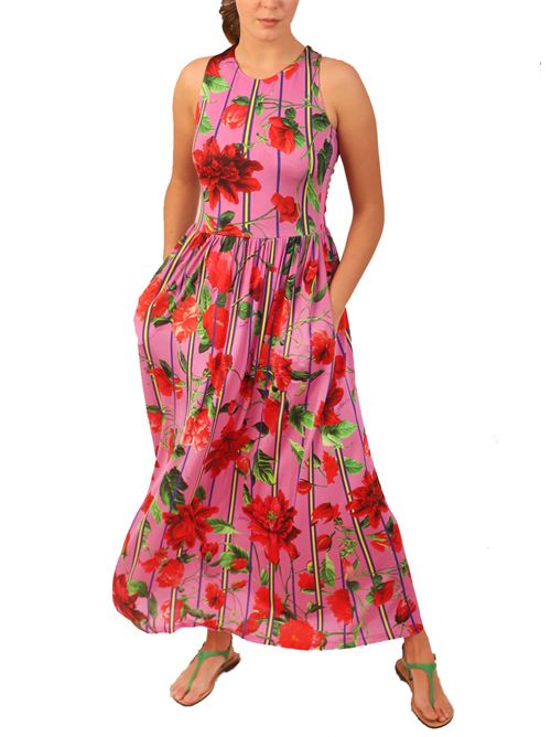 vestito a fiori con schiena scoperta Laboratorio Capri | FLUORIGAFUCSIA